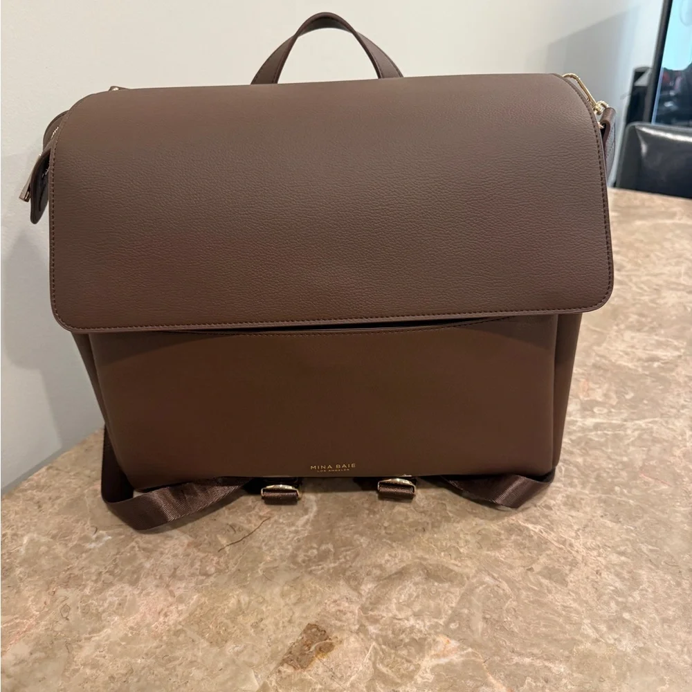 Mina Baie Chocolate Brown Leather Baby Bag Backpack